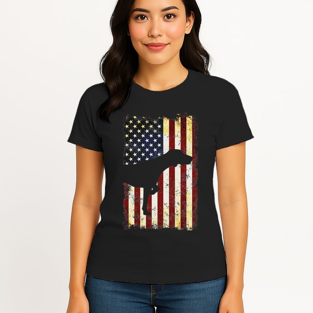 German Shorthaired Pointer Silhouette American Flag Womens T-Shirt