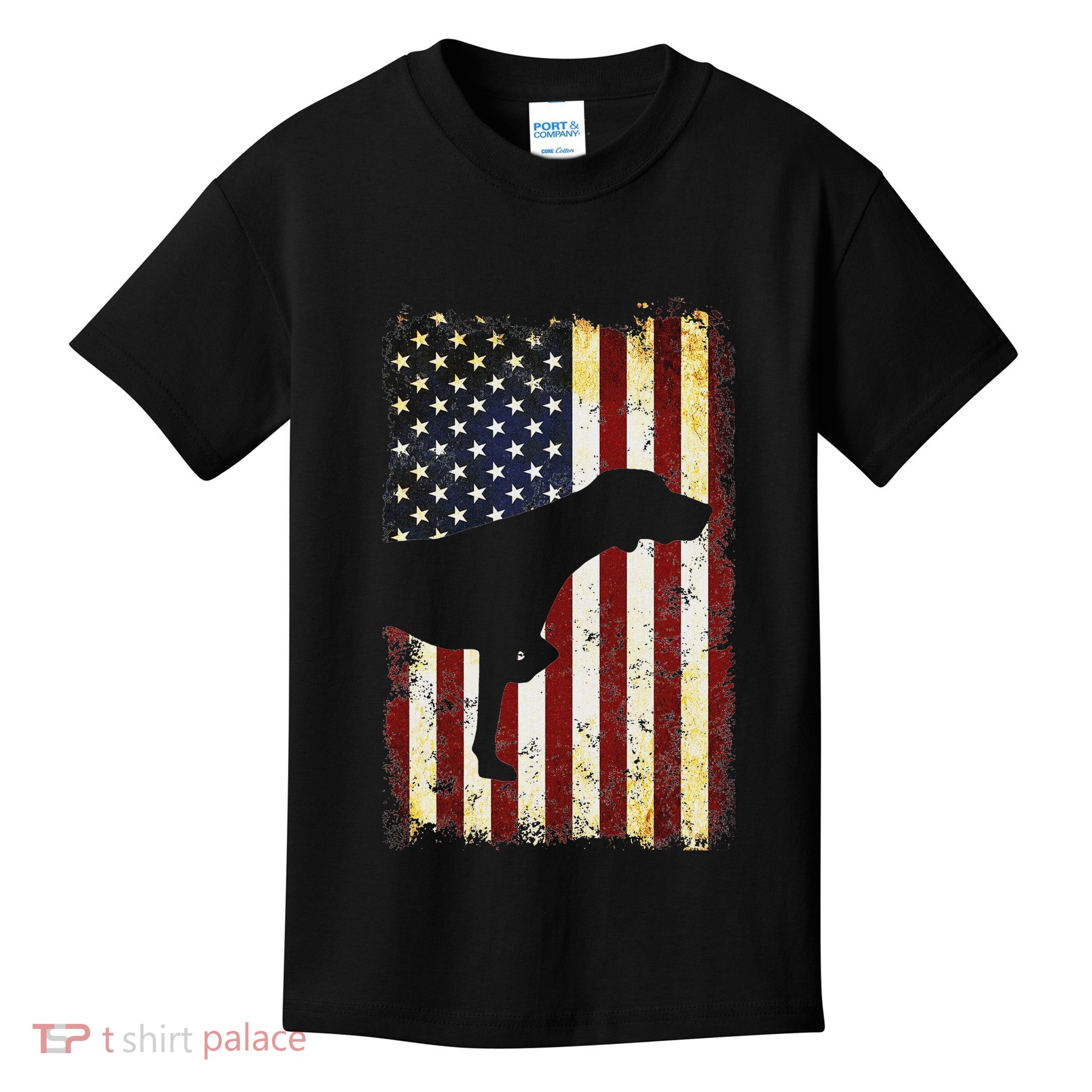 German Shorthaired Pointer Silhouette American Flag Kids T-Shirt
