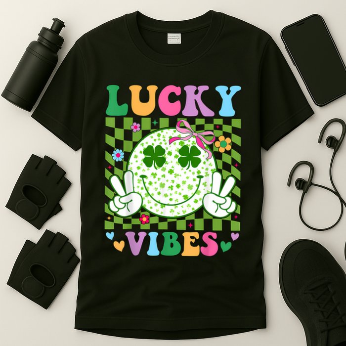Groovy St Patricks Day Lucky Vibes Shamrock T-Shirt