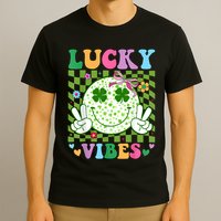 Groovy St Patricks Day Lucky Vibes Shamrock T-Shirt