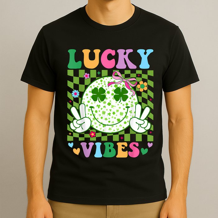 Groovy St Patricks Day Lucky Vibes Shamrock T-Shirt