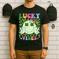 Groovy St Patricks Day Lucky Vibes Shamrock T-Shirt