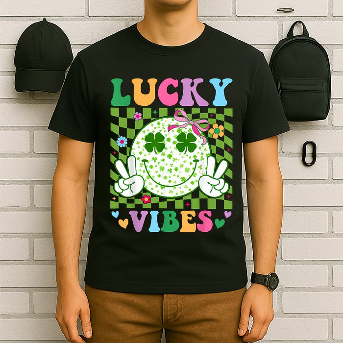 Groovy St Patricks Day Lucky Vibes Shamrock T-Shirt