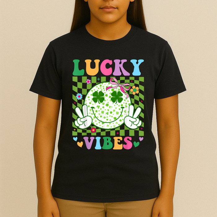 Groovy St Patricks Day Lucky Vibes Shamrock T-Shirt