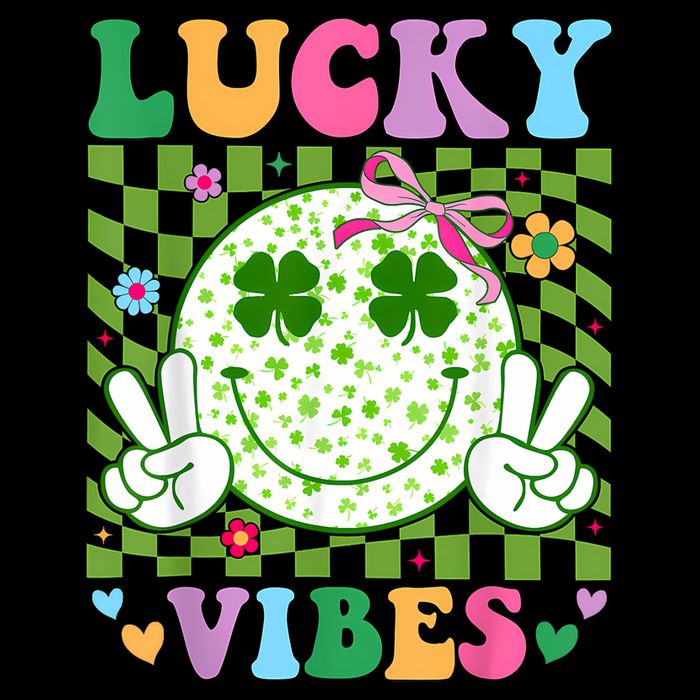 Groovy St Patricks Day Lucky Vibes Shamrock T-Shirt