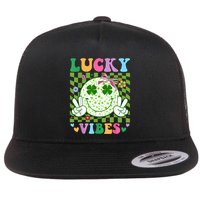 Groovy St Patricks Day Lucky Vibes Shamrock Flat Bill Trucker Hat