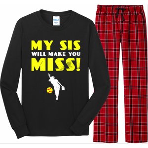 Girl Softball Pitcher Sister Brother Funny Long Sleeve Pajama Set