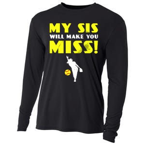 Girl Softball Pitcher Sister Brother Funny Cooling Performance Long Sleeve Crew