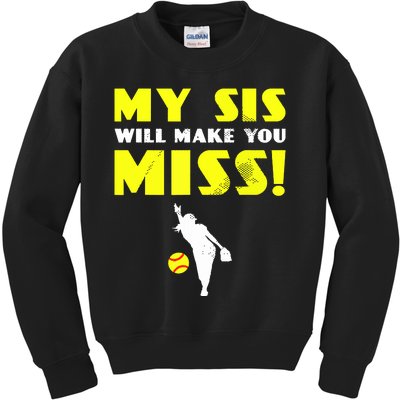 Girl Softball Pitcher Sister Brother Funny Kids Sweatshirt