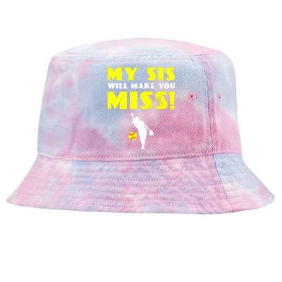 Girl Softball Pitcher Sister Brother Funny Tie-Dyed Bucket Hat