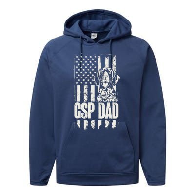 German Shorthaired Pointer Gsp Dad Dog American Flag Performance Fleece Hoodie