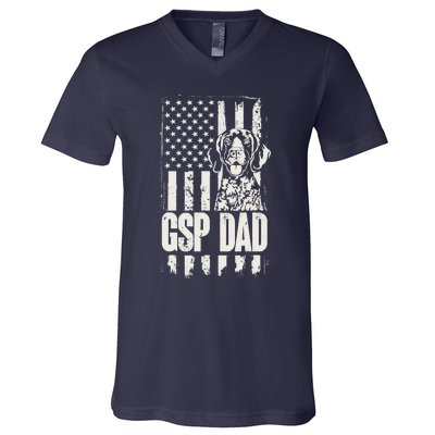 German Shorthaired Pointer Gsp Dad Dog American Flag V-Neck T-Shirt