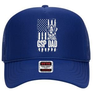 German Shorthaired Pointer Gsp Dad Dog American Flag High Crown Mesh Back Trucker Hat