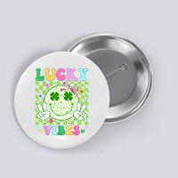 Groovy St Patricks Day Lucky Vibes Shamrock Button
