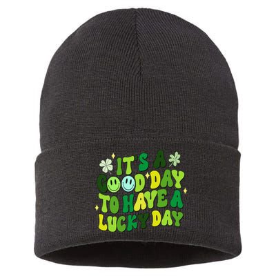 Groovy St Patricks Day Party funny Green Sustainable Knit Beanie