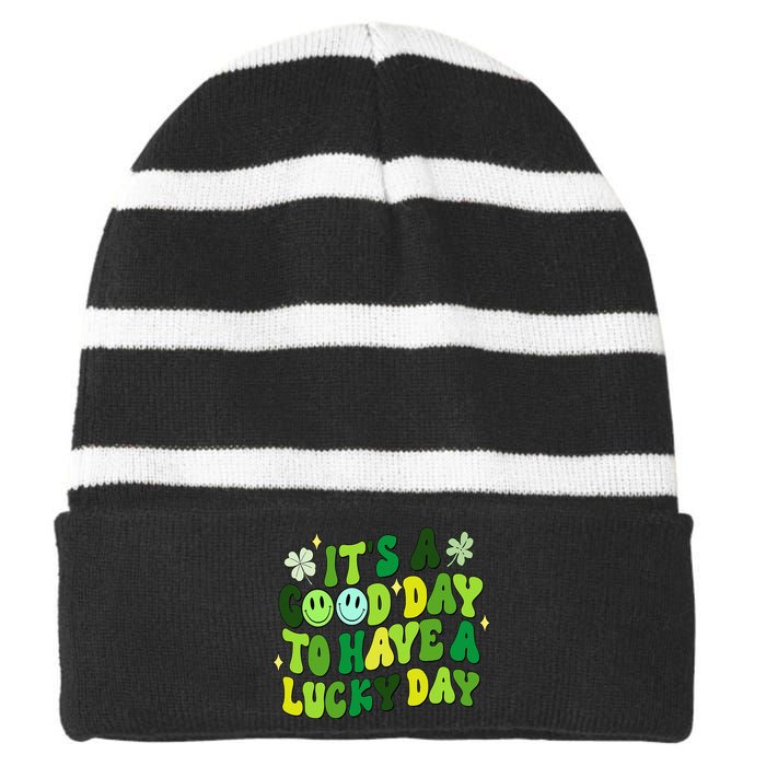 Groovy St Patricks Day Party funny Green Striped Beanie with Solid Band