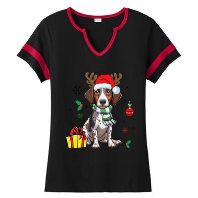 German Shorthaired Pointer Dog Santa Merry Xmas Christmas Ladies Halftime Notch Neck Tee