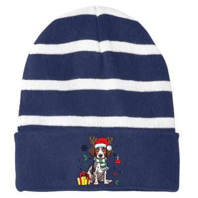 German Shorthaired Pointer Dog Santa Merry Xmas Christmas Striped Beanie with Solid Band