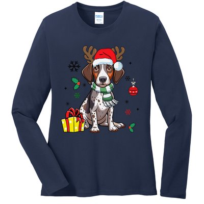 German Shorthaired Pointer Dog Santa Merry Xmas Christmas Ladies Long Sleeve Shirt