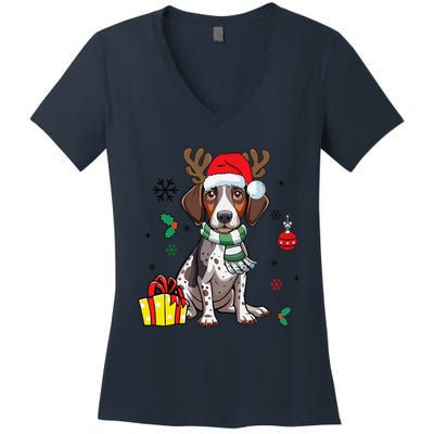 German Shorthaired Pointer Dog Santa Merry Xmas Christmas Women's V-Neck T-Shirt