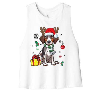 German Shorthaired Pointer Dog Santa Merry Xmas Christmas Women's Racerback Cropped Tank