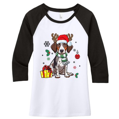 German Shorthaired Pointer Dog Santa Merry Xmas Christmas Women's Tri-Blend 3/4-Sleeve Raglan Shirt