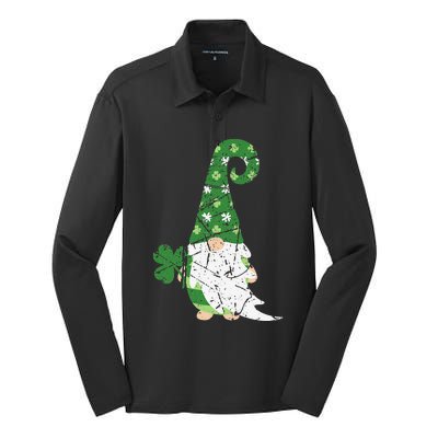 Gnome St. Patricks Day Irish Celebration Shamrock Women Silk Touch Performance Long Sleeve Polo