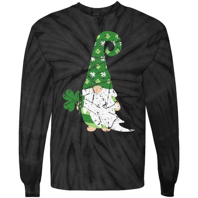 Gnome St. Patricks Day Irish Celebration Shamrock Women Tie-Dye Long Sleeve Shirt