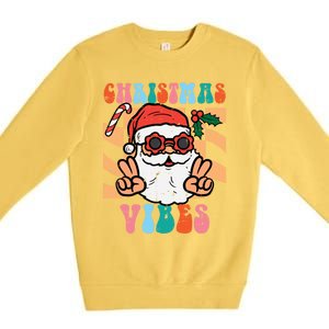 Groovy Santa Peace Christmas Vibes Retro Xmas Gift Premium Crewneck Sweatshirt