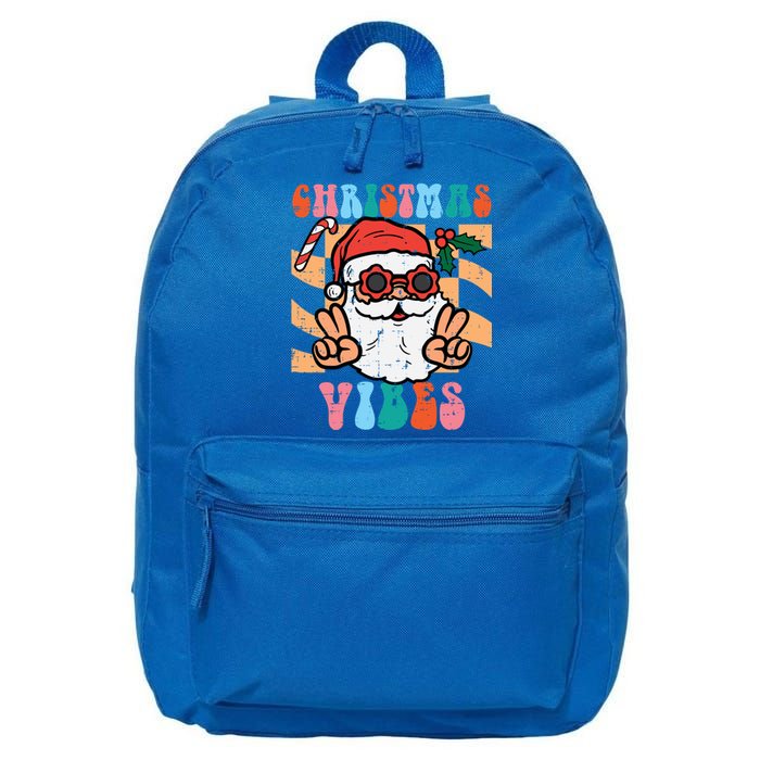 Groovy Santa Peace Christmas Vibes Retro Xmas Gift 16 in Basic Backpack