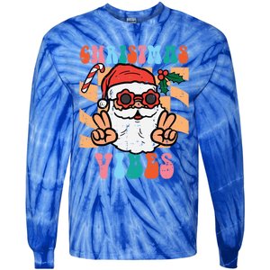 Groovy Santa Peace Christmas Vibes Retro Xmas Gift Tie-Dye Long Sleeve Shirt