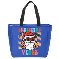 Groovy Santa Peace Christmas Vibes Retro Xmas Gift Zip Tote Bag