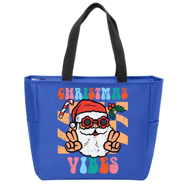 Groovy Santa Peace Christmas Vibes Retro Xmas Gift Zip Tote Bag