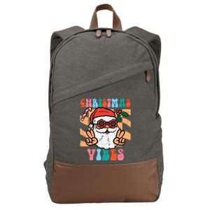 Groovy Santa Peace Christmas Vibes Retro Xmas Gift Cotton Canvas Backpack