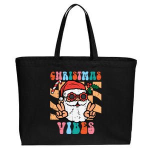 Groovy Santa Peace Christmas Vibes Retro Xmas Gift Cotton Canvas Jumbo Tote