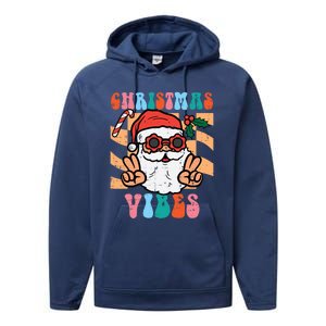 Groovy Santa Peace Christmas Vibes Retro Xmas Gift Performance Fleece Hoodie