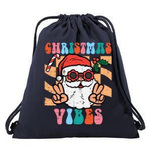 Groovy Santa Peace Christmas Vibes Retro Xmas Gift Drawstring Bag