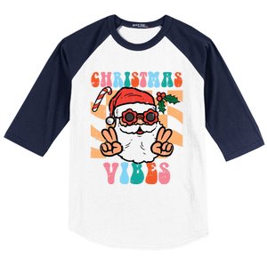 Groovy Santa Peace Christmas Vibes Retro Xmas Gift Baseball Sleeve Shirt