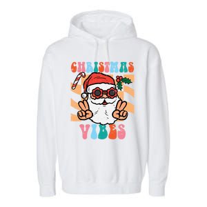 Groovy Santa Peace Christmas Vibes Retro Xmas Gift Garment-Dyed Fleece Hoodie