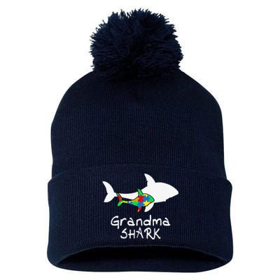 Grandma Shark Puzzle Piece Cool Autism Awareness Gift Pom Pom 12in Knit Beanie