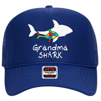 Grandma Shark Puzzle Piece Cool Autism Awareness Gift High Crown Mesh Back Trucker Hat