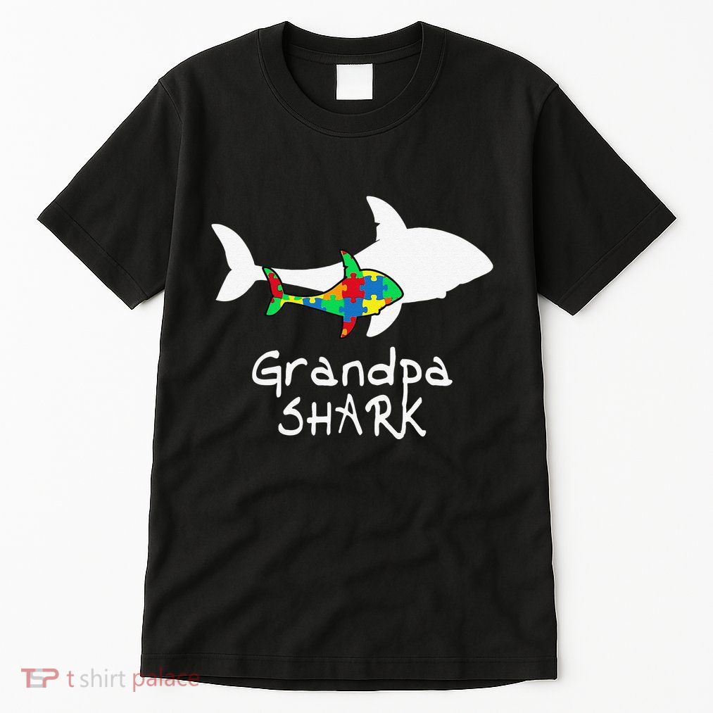 Grandpa Shark Puzzle Piece Cool Autism Awareness Gift Tall T-Shirt