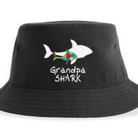 Grandpa Shark Puzzle Piece Cool Autism Awareness Gift Sustainable Bucket Hat