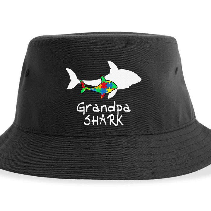 Grandpa Shark Puzzle Piece Cool Autism Awareness Gift Sustainable Bucket Hat