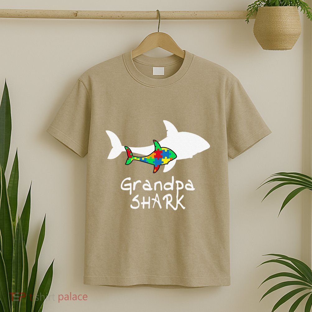 Grandpa Shark Puzzle Piece Cool Autism Awareness Gift T-Shirt