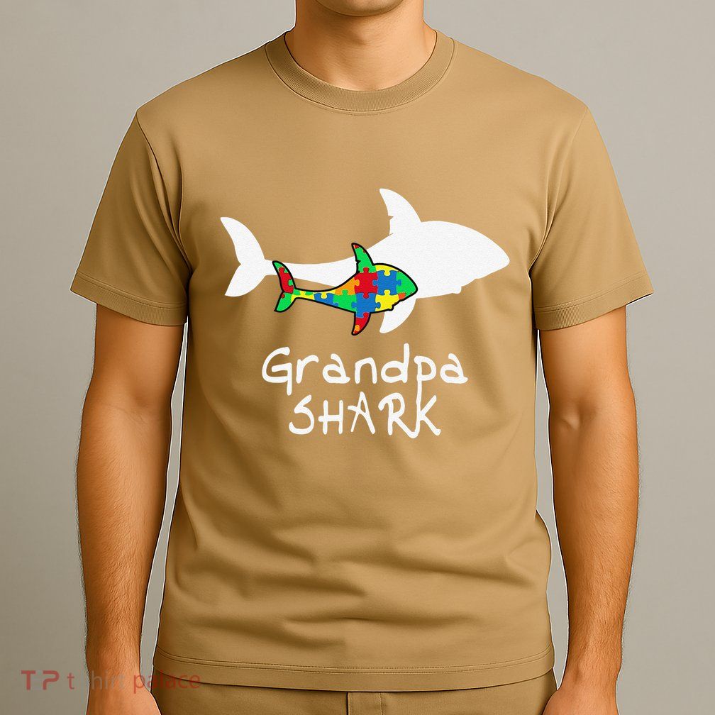 Grandpa Shark Puzzle Piece Cool Autism Awareness Gift T-Shirt