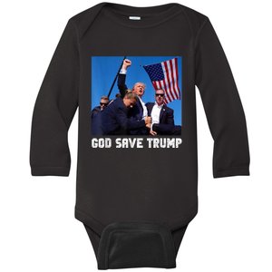 God Save President Trump Donald Trump 2024 Baby Long Sleeve Bodysuit