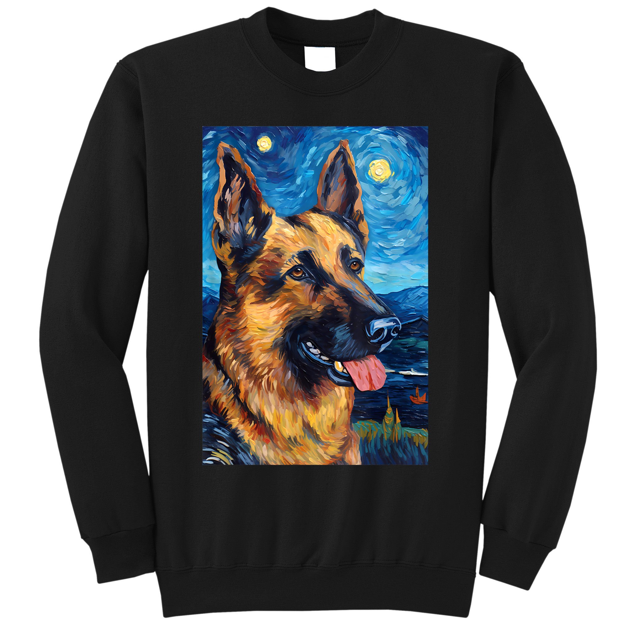 German Shepherd Painting Art Starry Night Sky Dog Van Gogh Sweatshirt