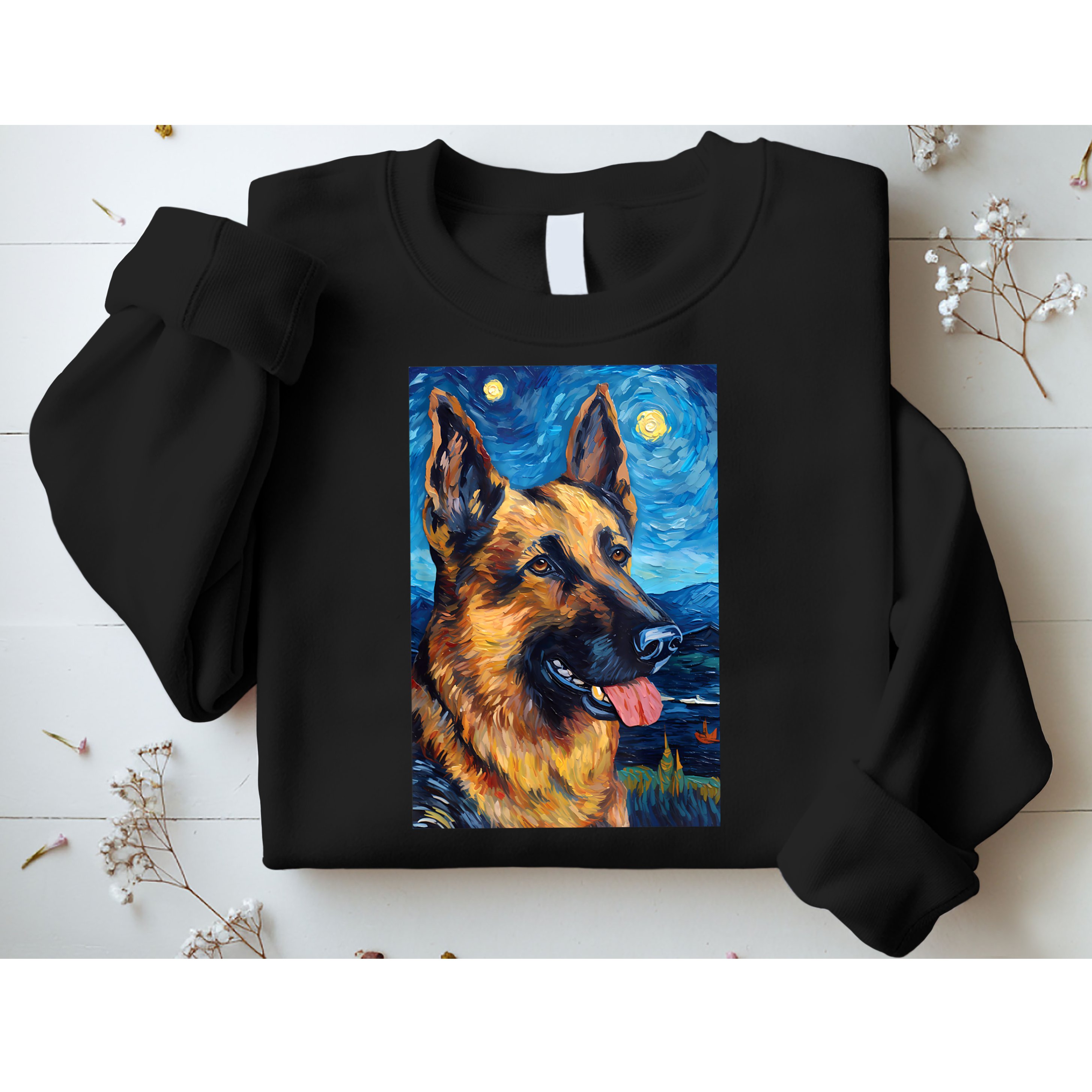 German Shepherd Painting Art Starry Night Sky Dog Van Gogh Sweatshirt