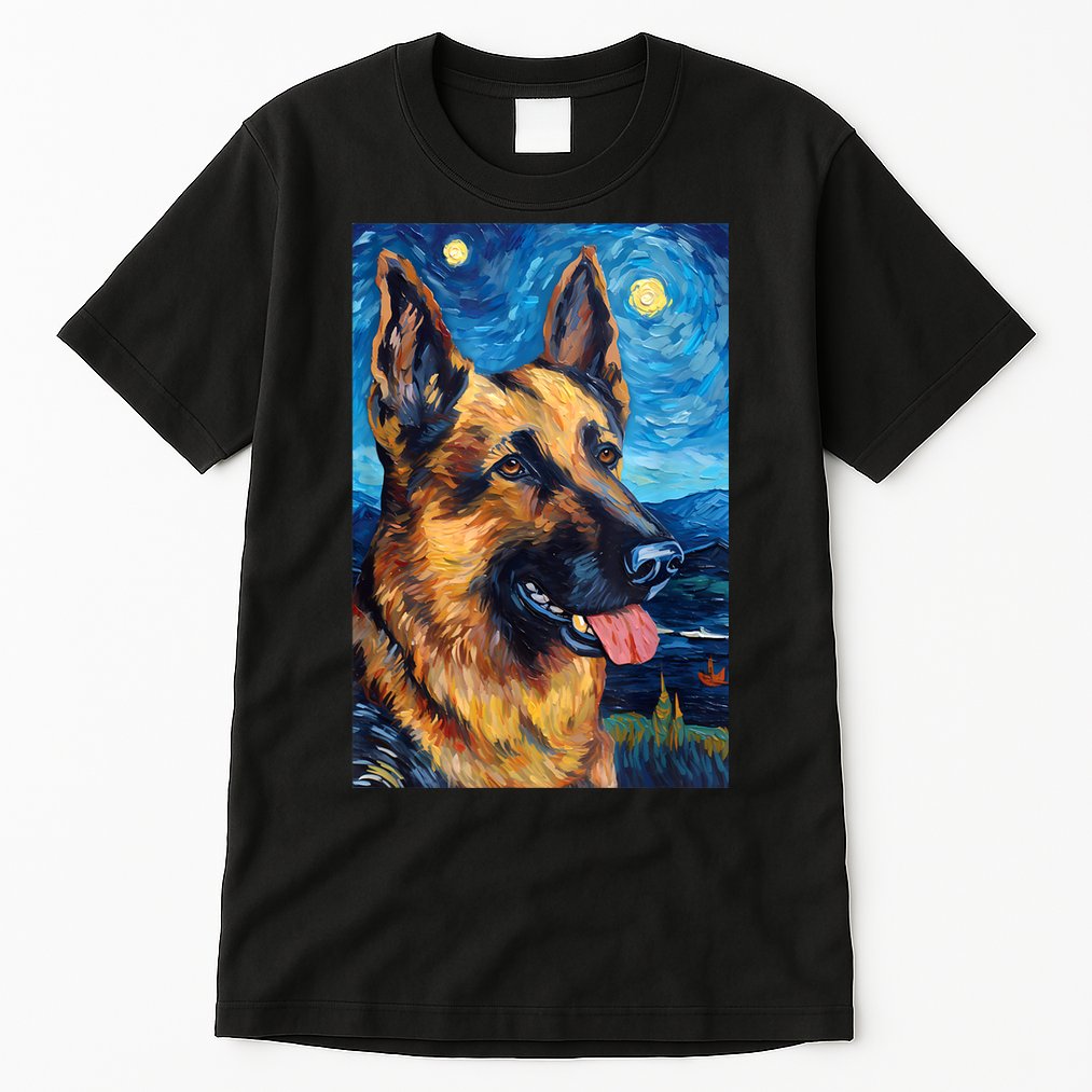 German Shepherd Painting Art Starry Night Sky Dog Van Gogh Tall T-Shirt